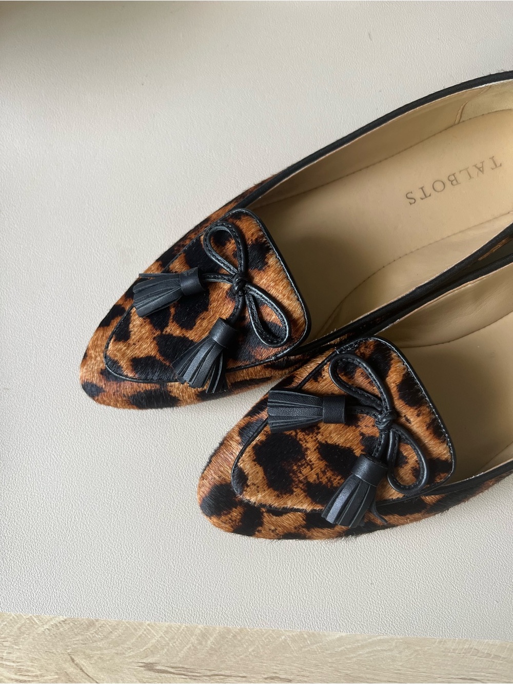 TALBOTS Leopard Print Pointed Tassel Loafers - Brown